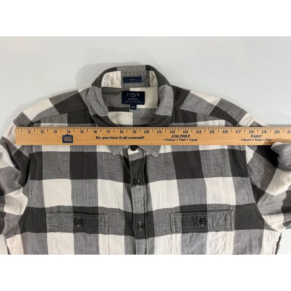 J.Crew Flannel Shirt Men’s XL Slim Fit Black White Buffalo Plaid Button Up